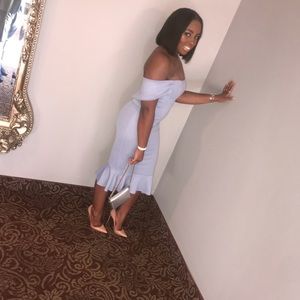 Soft blue pretty little thing wedding guest dress!